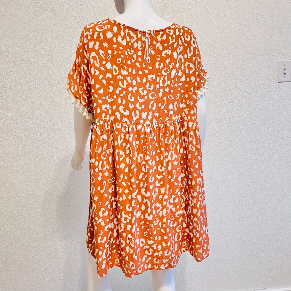 Andree Orange Leopard Print With Tassels Dress Si… - image 2